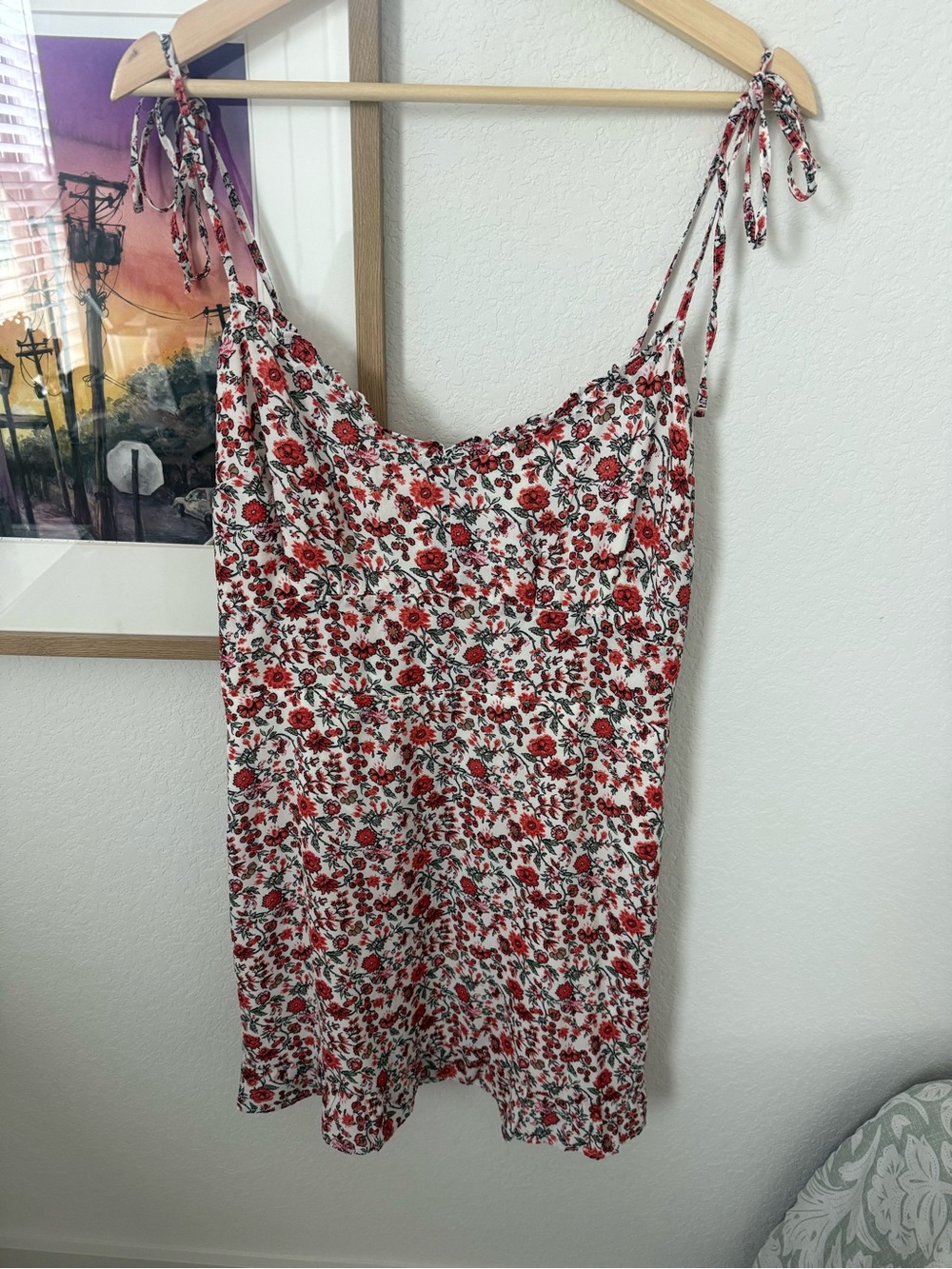 Abercrombie & Fitch White Floral Tie-Shoulder Slip Dress - Red/Green Print